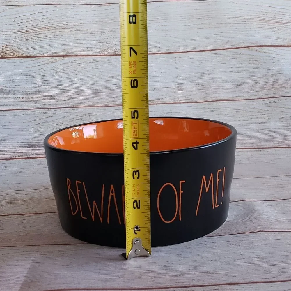 Rae Dunn Black and Orange Large Dog Bowl - Beware of Me!